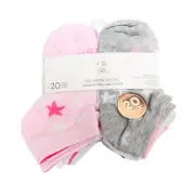 DANSKIN GIRLS 20 Pairs No Show Socks Shoe Size 7-10 Pink Gray Blue White New