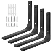 4pcs Metal Shelf Support Angle L Brackets Wall Mounted 10 x 8 Inch Black