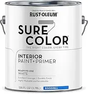 Rust-Oleum Sure Color Eggshell Interior Wall Paint + Primer – Popular Low-Luster Finish for Bedrooms, Living & Dining Rooms – Durable, Washable, Ready-to-Use, White, 3.78 Litre