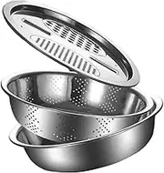 Generic 3Pcs Vegetable Slicer Salad Maker Bowl Stainless Steel Basin with Grater Vegetable Cutter, for Cheese Vegetables Cucumbers, 30cm