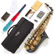 Mendini By Cecilio Eb Alto Saxophone(Black/Gold) -Case,Tuner,Mouthpiece,10 Reeds