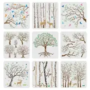 9 Pcs Reusable Tree Stencil Drawing Template for Painting on Wood Canvas Paper