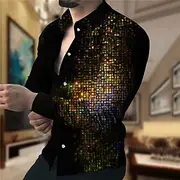 Men's Color Block Geometric Pattern Shirt Long Sleeve Fashion Designer Casual Outdoor Vacation Daily Spring Summer Collar 3D Print Button-Down Black Yellow Pu