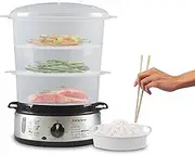 BEPER BC.250 Multi Steamer 9L, 800W, Steel, 3 Removable Containers, BPA Free, Tank 1000 ml, Adjustable Timer, 800 W, Black, Nero Acciaio, 9 Litres