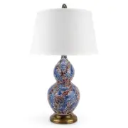 NEW BLUE PHOENIX AND OXBLOOD SWIRL CHINESE ORIENTAL PORCELAIN GOURD VASE LAMP