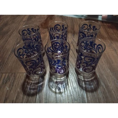 Vintage Set of 6 Libbey Blue & Purple Swirl Pattern 6 Oz. Juice Glasses