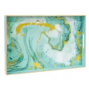 MAONAME Turquoise Serving Tray with Handles, Plastic Decorative Tray for Coff...