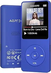 AGPTEK A02 32GB MP3 Player with Bluetooth 5.3, 1.8 inch Screen Portable Music Player with Speaker, FM Radio, Voice Recorder, Supports Expanded Up to 128GB (Blue)