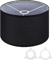 uxcell Drum Lamp Shades for Table Lamps 12"x12"x8" Linen Lampshade Easy Assembly Lamp Shade with E27 to E26/E14 Adapters for Floor Lamps Bedside Lamps Pendant Lights, Black (1.65" Spider)