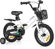 HONEY JOY 14 16 Inch Kids Bike, Toddler Bike with Training Wheels, Adjustable Seat & Handlebar, Basket, 95% Pre-Assembled Children Training Bicycle for Girls Boys Age 3-7 Years Old
