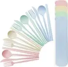 4 Sets Wheat Straw Utensils, Reusable Travel Utensils Set with Case, Reusable