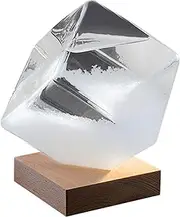 Storm Glass Weather Predictor, 5.1inch Cube Glass Storm Cloud Weather Predictor with Wood Base, Glass Barometer, Storm Weather Forecaster for Home Office