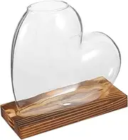 Alasum Hydroponic Glass Vase for Indoor Plants Water Propagation Station Terrarium Container with Wooden Base for Desktop Or Window Display