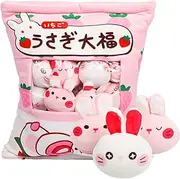ARELUX Cute Bunny Removable Bag Plush Pillow, Soft Rabbit Fluffy Plushie Animal Dolls Throw Pillow, Creative Bag of Plush Pillow Gifts for Girls Kids (8Pcs a Bag, Pink)