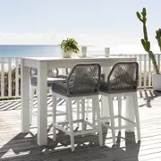 Santorini Outdoor Aluminium 1.5m Bar Table with 4 Hugo Aluminium and Rope Bar Stool - Outdoor Aluminium Dining Settings