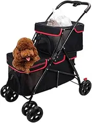 Double Layer Pet Dog Strollers for Small Dogs, 2 Layer Pet Dog Pram Cat Stroller for 2 Cats, Dog Prams Pushchairs for Puppy Cats Cart Share Travel Strollers Carriage(Nero)