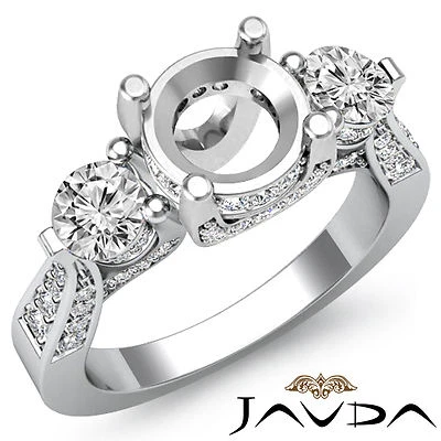 Genuine 3 Stone Round Semi Mount Diamond Wedding Ring 14k White Gold 1.2Ctw