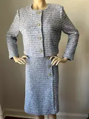 NWT St John Knit suit skirt jacket size 14 LILAC & BLUE TWEED