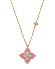 Roberto Coin 18K White & Yellow Gold Venetian Princess Pink Rhodonite & Diamond Flower Pendant Necklace, 33