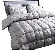 White Goose Down Comforter - Warm Thick 3D Bread Bed Blanket for Winter - Pinch Pleated Duvet for Single & Double Beds(Grey,220x240cm 3.5kg 1pcs)