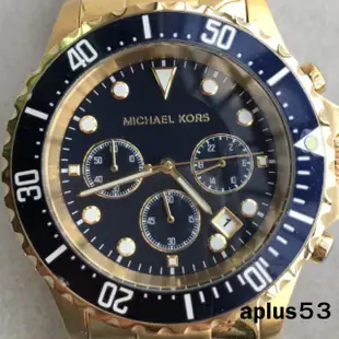 outlet MICHAEL KORS手錶 MK8267水鬼系列三眼計時金色不銹鋼錶帶腕錶/男錶/藍+金/45mm