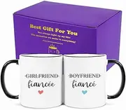 Boyfriend and Girlfriend Coffee Mug Gift Set,Fiance and Fiancee Couple Mug,Engagement Gifts for Couples Newly Engaged Him Her His Hers Mr Mrs Bride Groom Bridal Shower, Valentine's Day Gifts 11 OZ