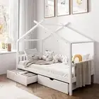 Kids Single Bed Frame with Two Drawers Wooden Bed Frame with Wooden Timber Base