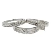 10k Gold 0.40 Ct Natural Diamond Round Cut Square Frame Engagement Trio Ring set