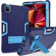 For Apple iPad Pro 11 2024 Hybrid Fancy Shockproof Heavy Duty Kickstand Case Cover (Navy Blue)