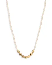 Ettika Pave & Cultured Freshwater Pearl Polished Pebble Beaded Collar Necklace in 18K Gold Plated, 15-18