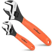 Adjustable Wrench Set 6" 10" Wide Jaw Spanner Metric SAE Cushion Grip Wrench