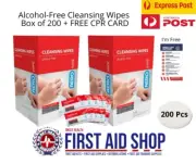 Alcohol-Free Cleansing Wipes Box of 200 + FREE CPR CARD - First Aid Supplies