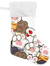 Cartoon Cute Colorful Cat's Paw Stockings Christmas Traditional Family Stocking with Plush Cuff Stocking Xmas Stocking Decorations for Classroom Mantel Classroom