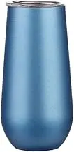 Gteller 6 oz Stainless Steel Champagne Tumbler Stemless Glasses with Lid, Double Wall Insulated Travel Mug Perfect for Wine, Coffee, Drinks, Champagne, Cocktails, Colorful (Light blue)
