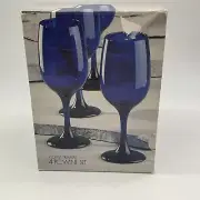 Set of 4 Vintage Libbey Premiere Cobalt Blue Stemware Wine Glass 7 1/4”