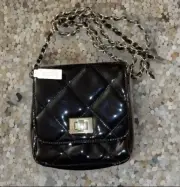 NEW ALDO Small Quilted Patent Faux Leather Black Shoulder Bag Chain Link Strap
