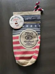TITO'S VODKA CANVAS BOTTLE BAG RED WHITE & BLUE WITH ROPE PULL NEW WITH TAGS
