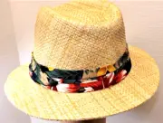 CREMIEUX Men's Handwoven FEDORA HAT Classic NWT Paper Straw Hawaiian Hatband S/M