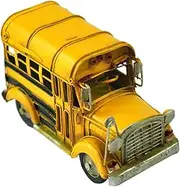 HOOTNEE Handcrafted School Bus Model Statue Retro American Car Home Decor Accessory