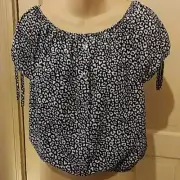 Adara Black Cheetah, Ballooned hem. Peasant top AD3200 NWT