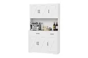White Sideboard Buffet Pantry Cupboard Hutch Dresser Hall Kitchen Dining Room Coffee Table Side Storage Unit Drawer Shelves Cabinet Bar Shelving 180cm