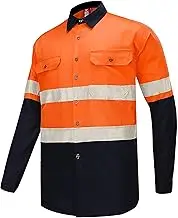 BIG BEE Hi Vis Shirt Cotton Drill Work Shirt Safety Workwear Reflective Tape Air Vent