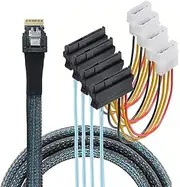 CY Cable Slimline SAS 4.0 SFF-8654 4i 38pin Host Raid to 4 SAS 29Pin SFF-8482 Target Hard Disk Fanout Raid Cable 1-to-4 Splitter (100cm)