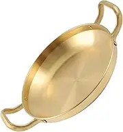 Hoement Korean Stainless Steel Cooking Pot Flat Wok for Hot Pot Ramen Easy to Clean for Family Gatherings Restaurants