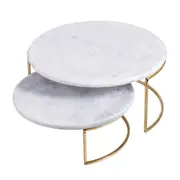 2pc Davis & Waddell Nuvolo Round Marble Cake Dessert Stand Set 30x30cm WHT/GOLD