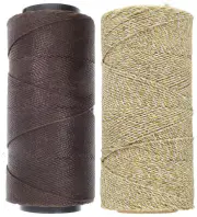 2 Knot It Waxed Polyester Cord 1mm Diameter 144M Spool Cedar Brown, etallic Gold