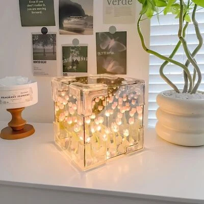 Tulip Night Light DIY Magic Cube Flower Table Lamp Desk Decoration - Yellow