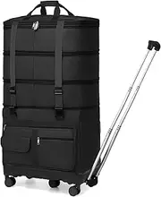 [UEIPA] Expandable Collapsible Luggage with Telescoping Handle Foldable Suitcase with Removable Wheels Rolling Travel Duffel Bag for Men and Women, BLACK, Large