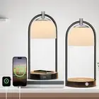 15W Wireless Charging Bedside LED Table Lamps Set of 2, Modern Small Nightsta...