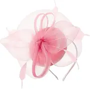 [Baluue] Fascinator Headband with Mesh Plume Elegant Tea Party Headpiece Vintage Style Hair Clip for Weddings Charming Retro Hair Accessory Lightweight Comfortable Wear Pink